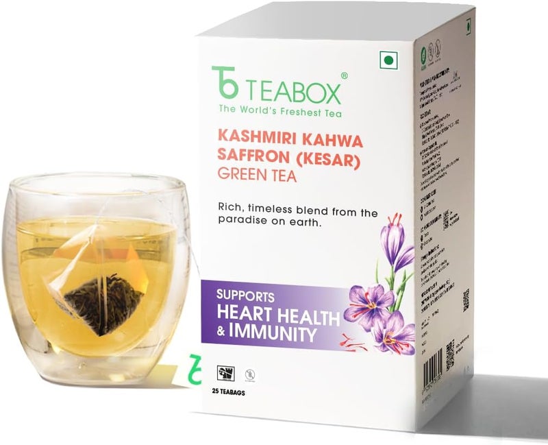 Teabox Kashmiri Kahwa Saffron Green Tea - 25 Tea Bags - Image 4